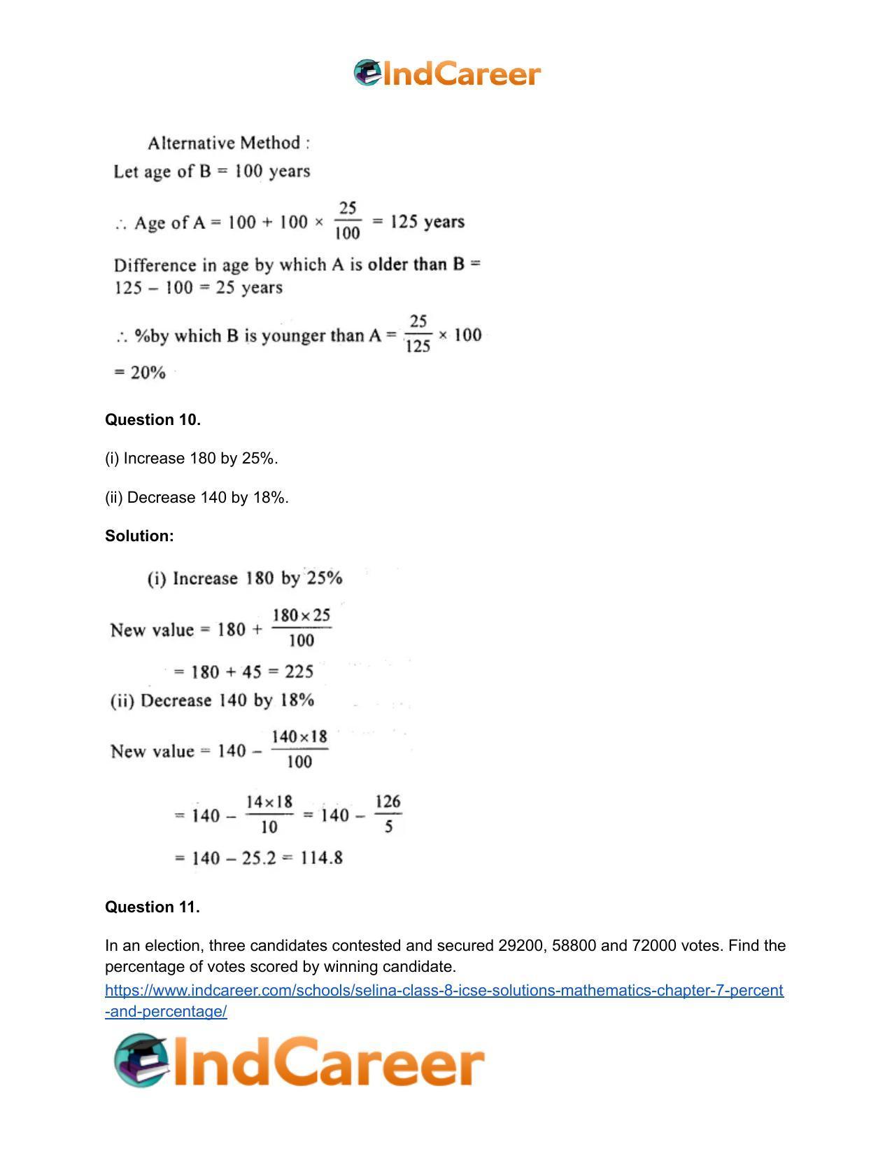 Selina Class 8 ICSE Solutions Mathematics : Chapter 7- Percent and Percentage - Page 33