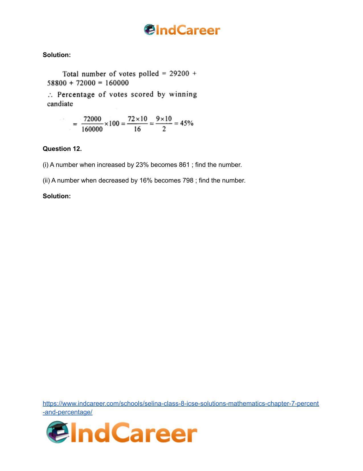 Selina Class 8 ICSE Solutions Mathematics : Chapter 7- Percent and Percentage - Page 34