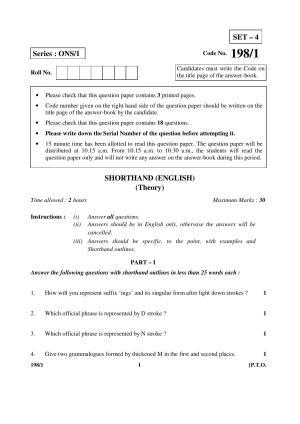 CBSE Class 12 198-1 SHORTHAND (ENGLISH) 2016 Question Paper