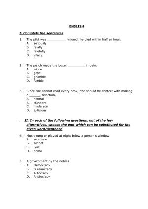 PG - English - IMU CET Model Question Papers - CET (Set-II)