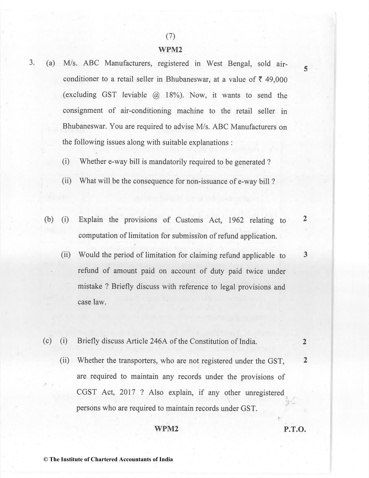 CA Final Jan 2021 Question Paper - Paper 8 – Indirect Tax Laws - Page 7