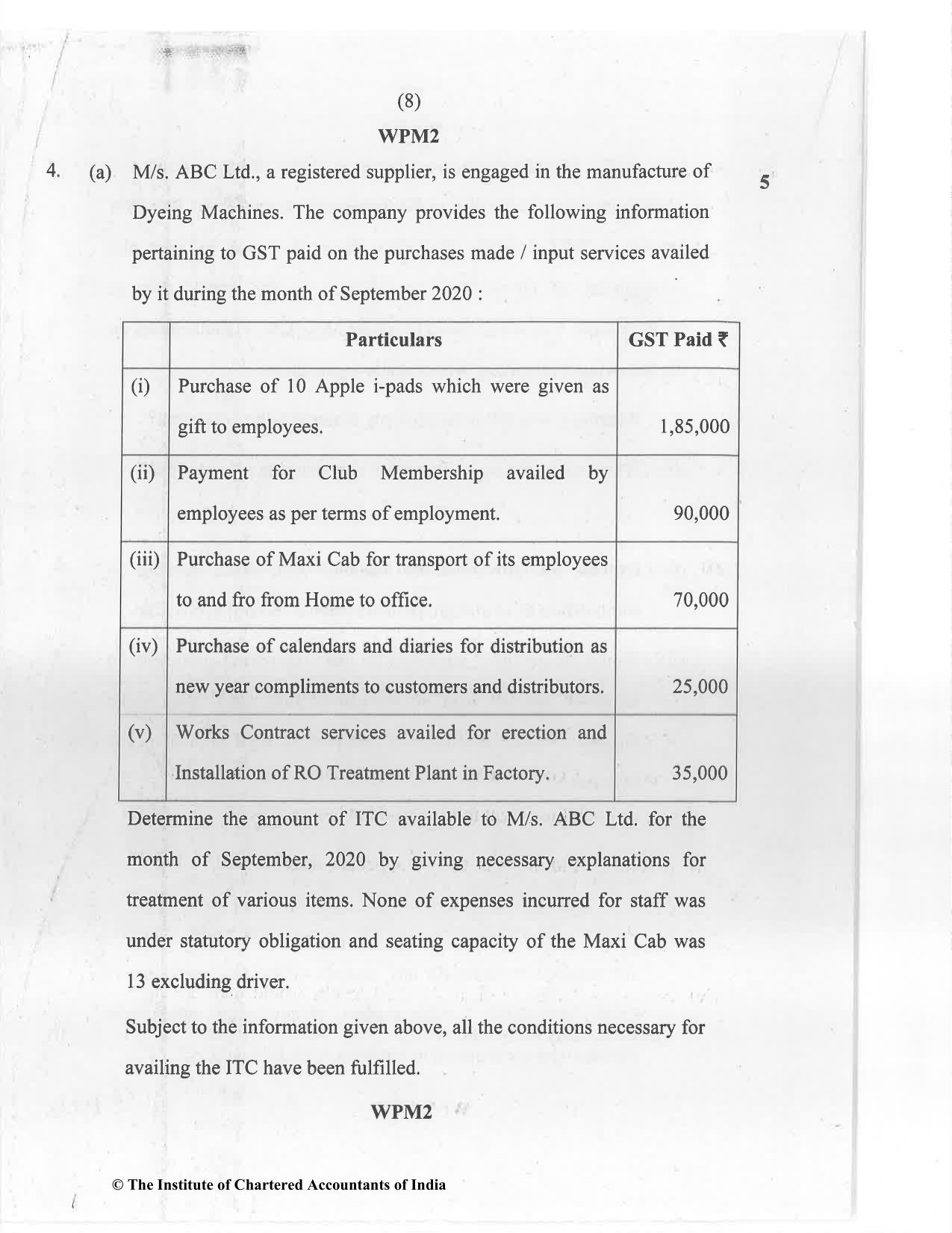 CA Final Jan 2021 Question Paper - Paper 8 – Indirect Tax Laws - Page 8