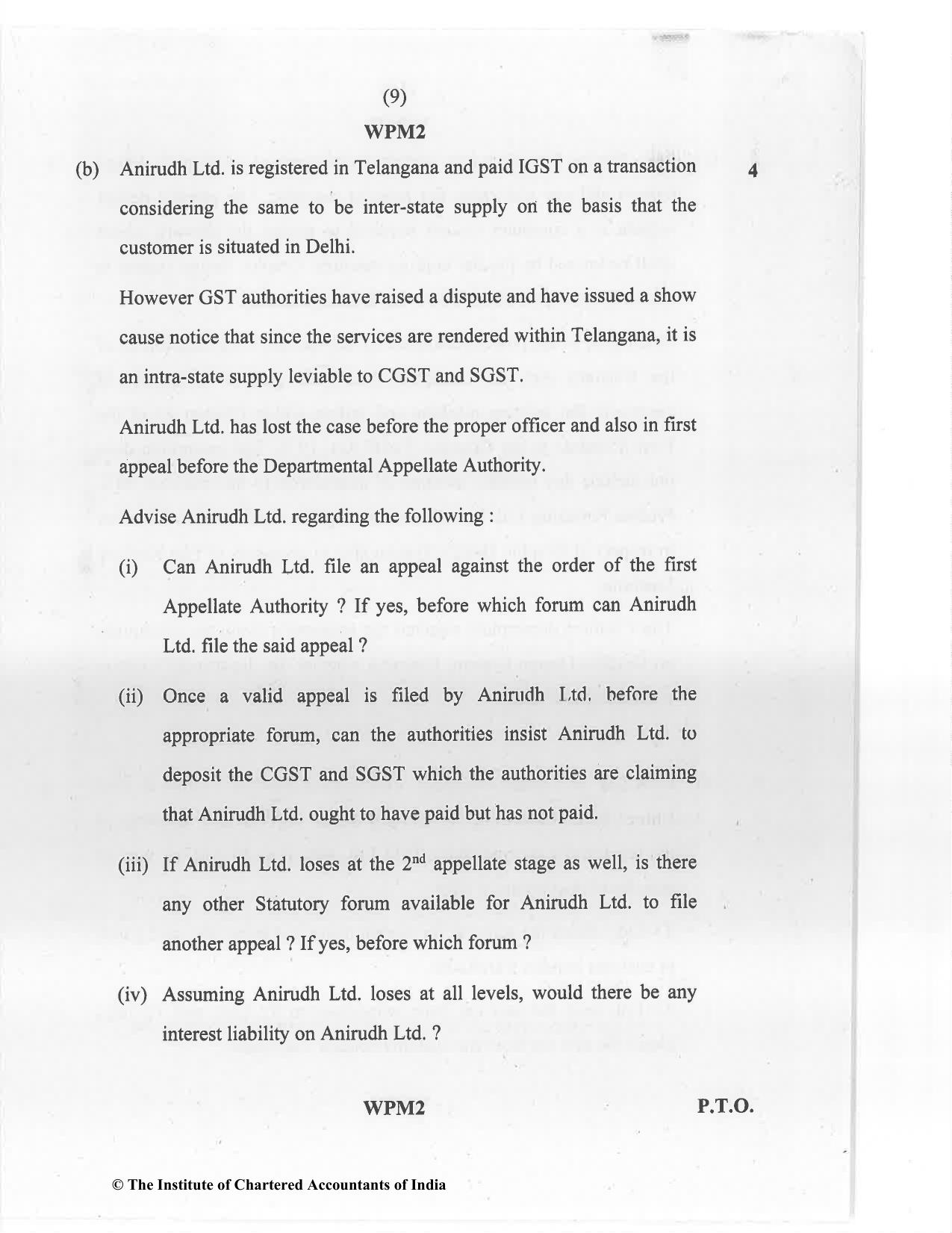 CA Final Jan 2021 Question Paper - Paper 8 – Indirect Tax Laws - Page 9