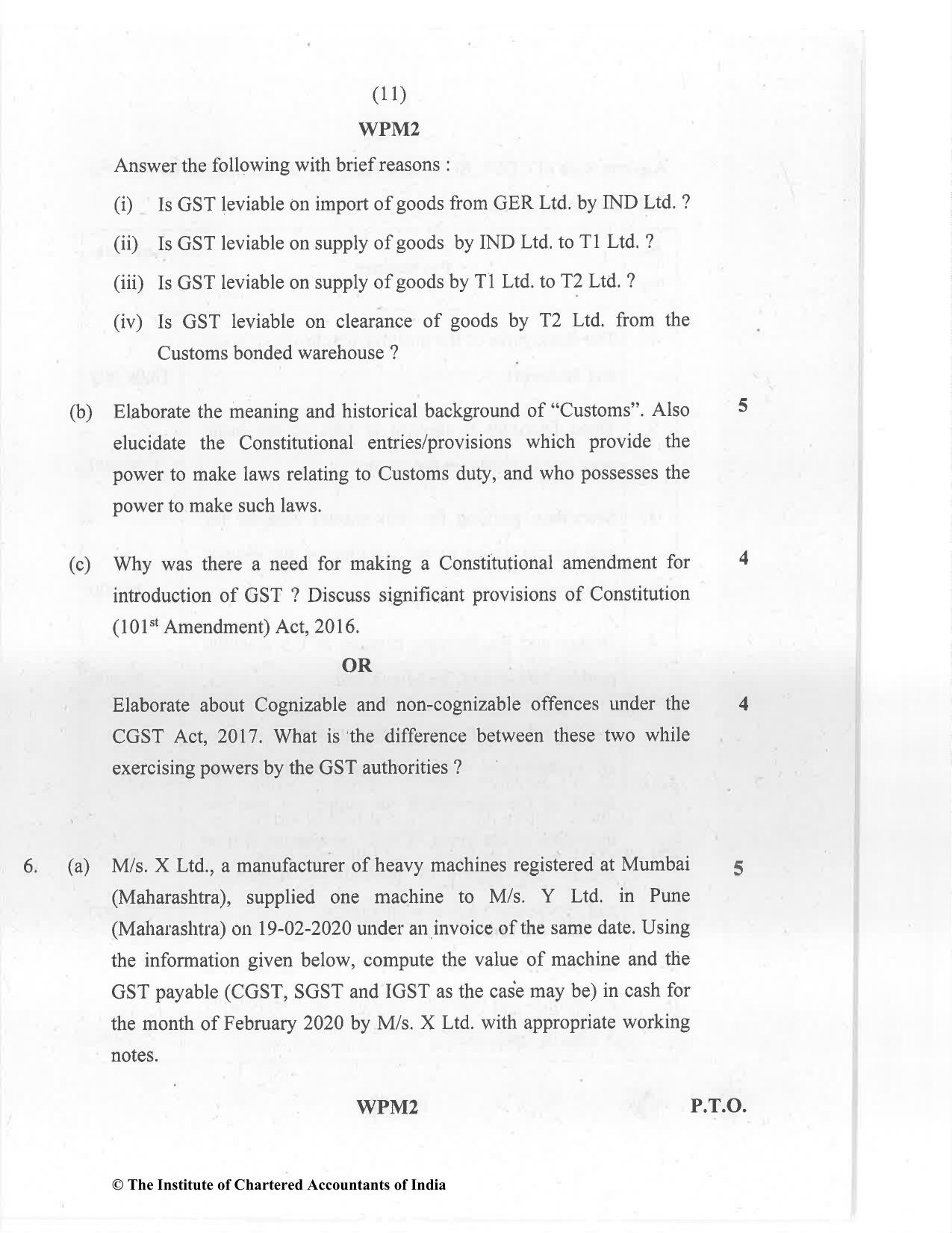 CA Final Jan 2021 Question Paper - Paper 8 – Indirect Tax Laws - Page 11