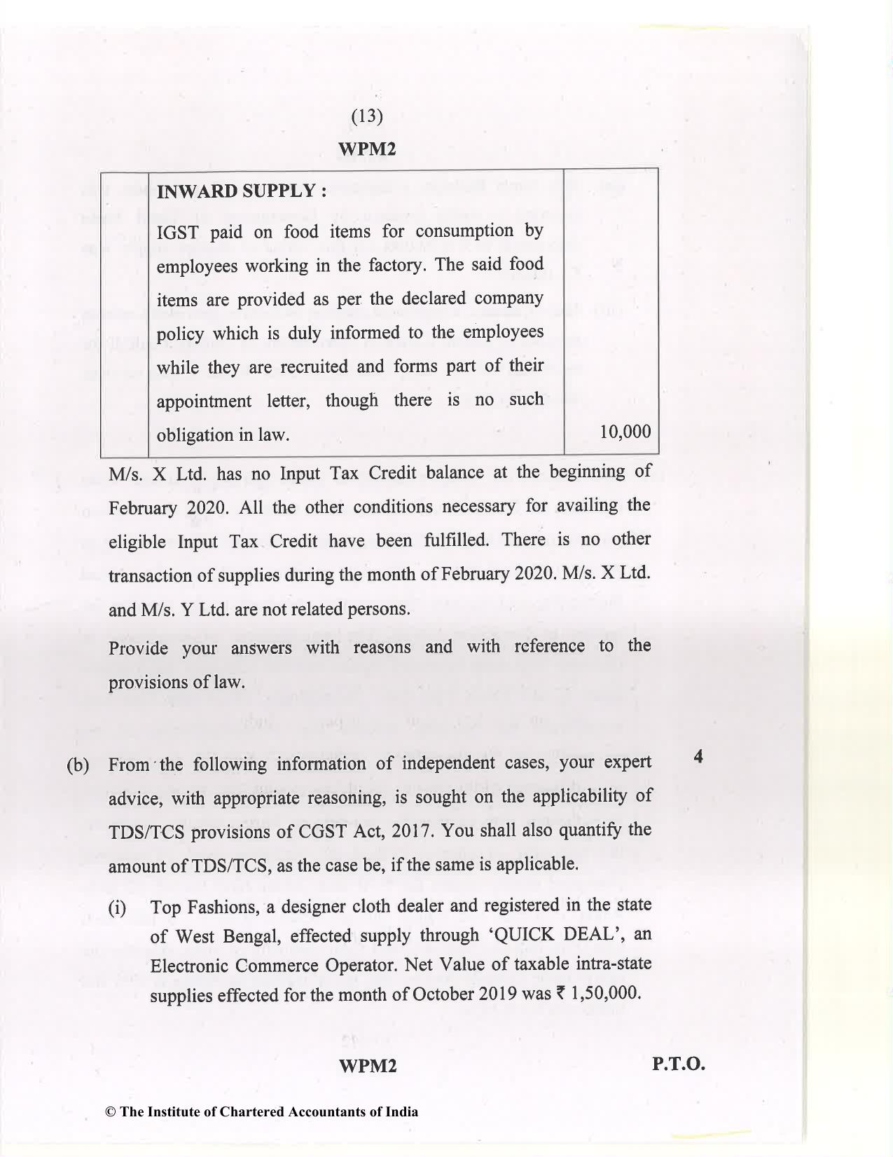 CA Final Jan 2021 Question Paper - Paper 8 – Indirect Tax Laws - Page 13