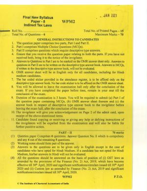 CA Final Jan 2021 Question Paper - Paper 8 – Indirect Tax Laws