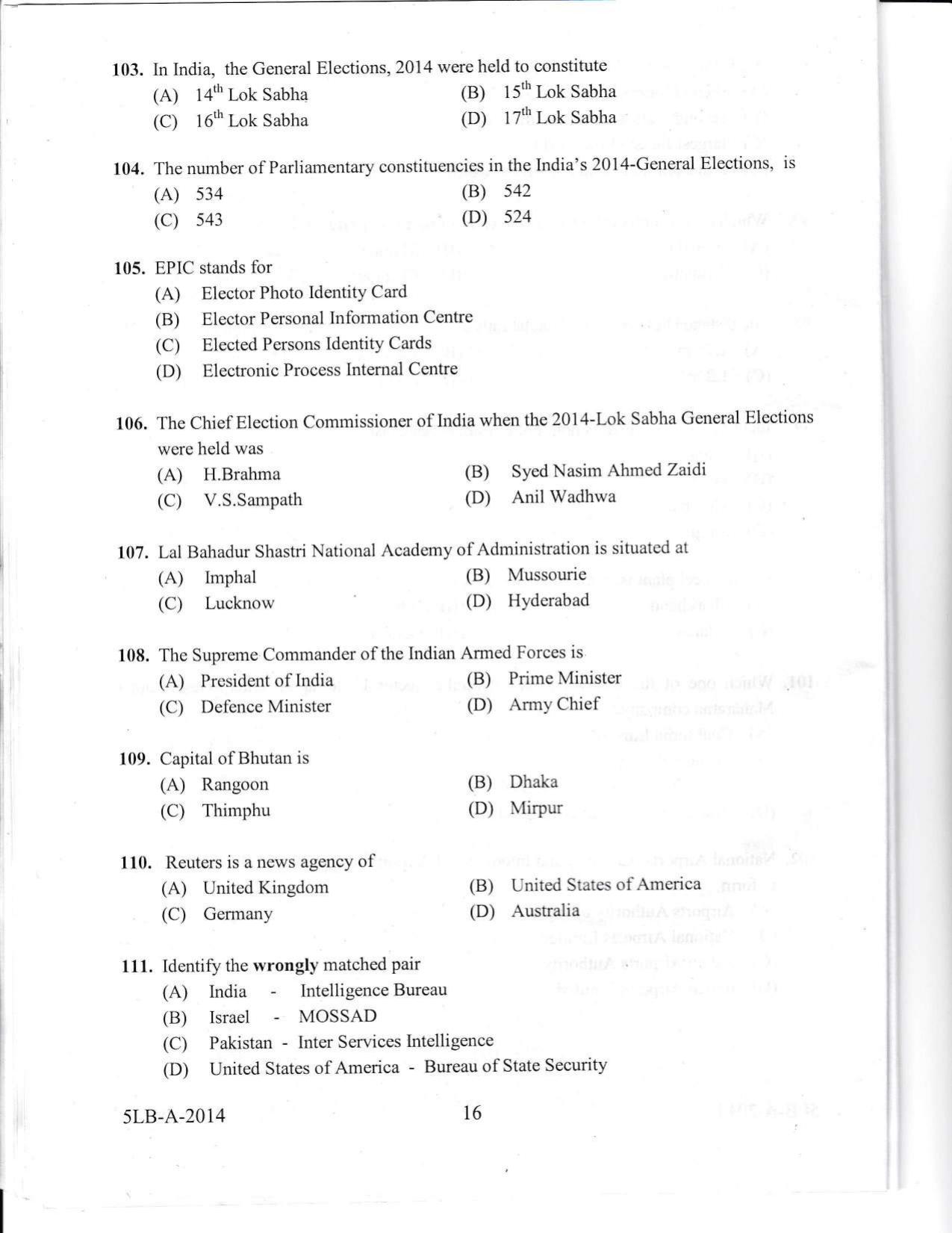 KLEE 5 Year LLB Exam 2014 Question Paper - Page 16