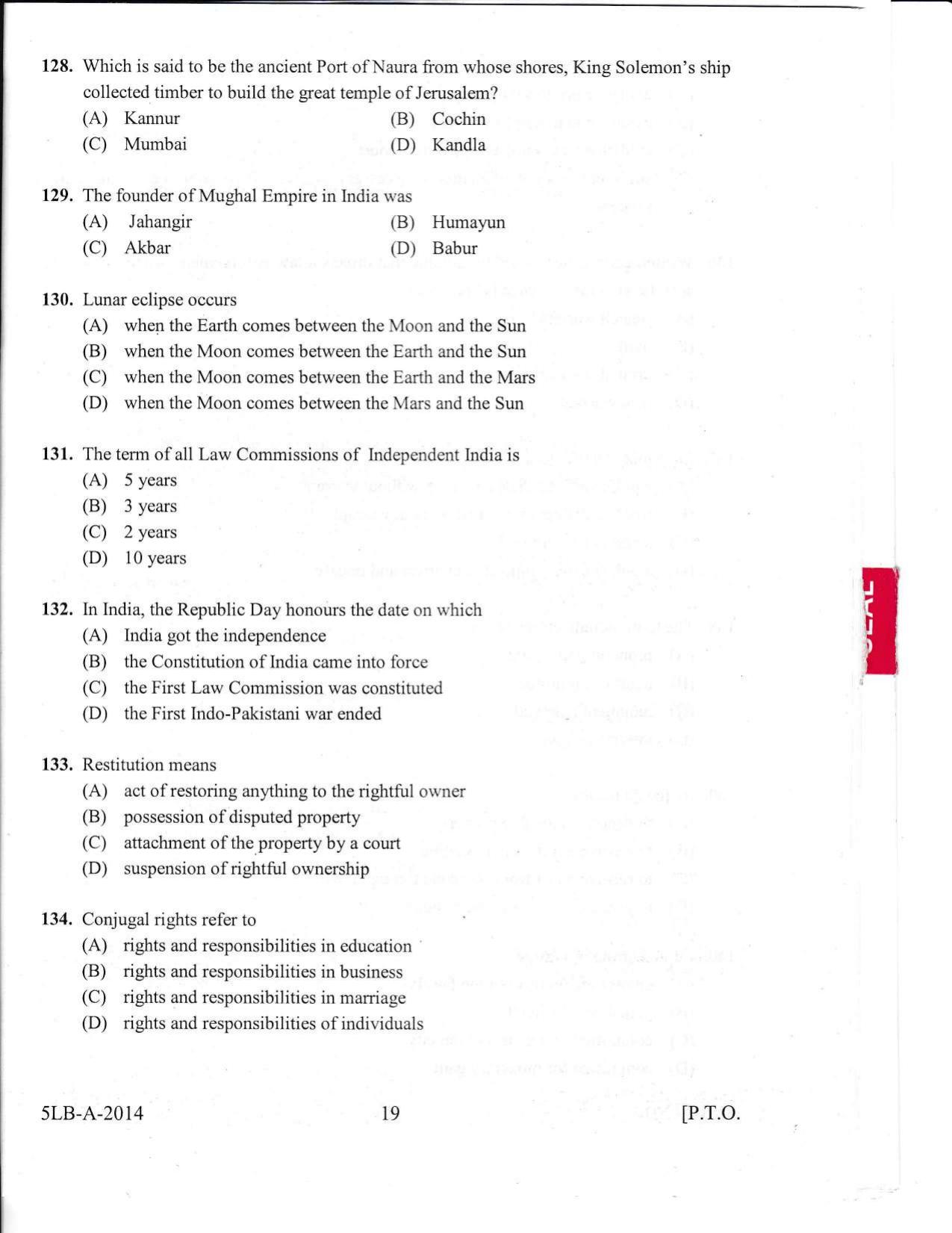 KLEE 5 Year LLB Exam 2014 Question Paper - Page 19