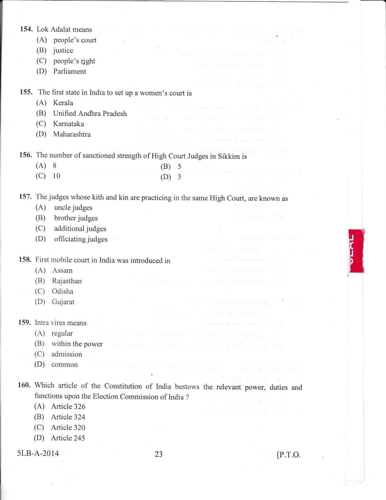 KLEE 5 Year LLB Exam 2014 Question Paper - Page 23