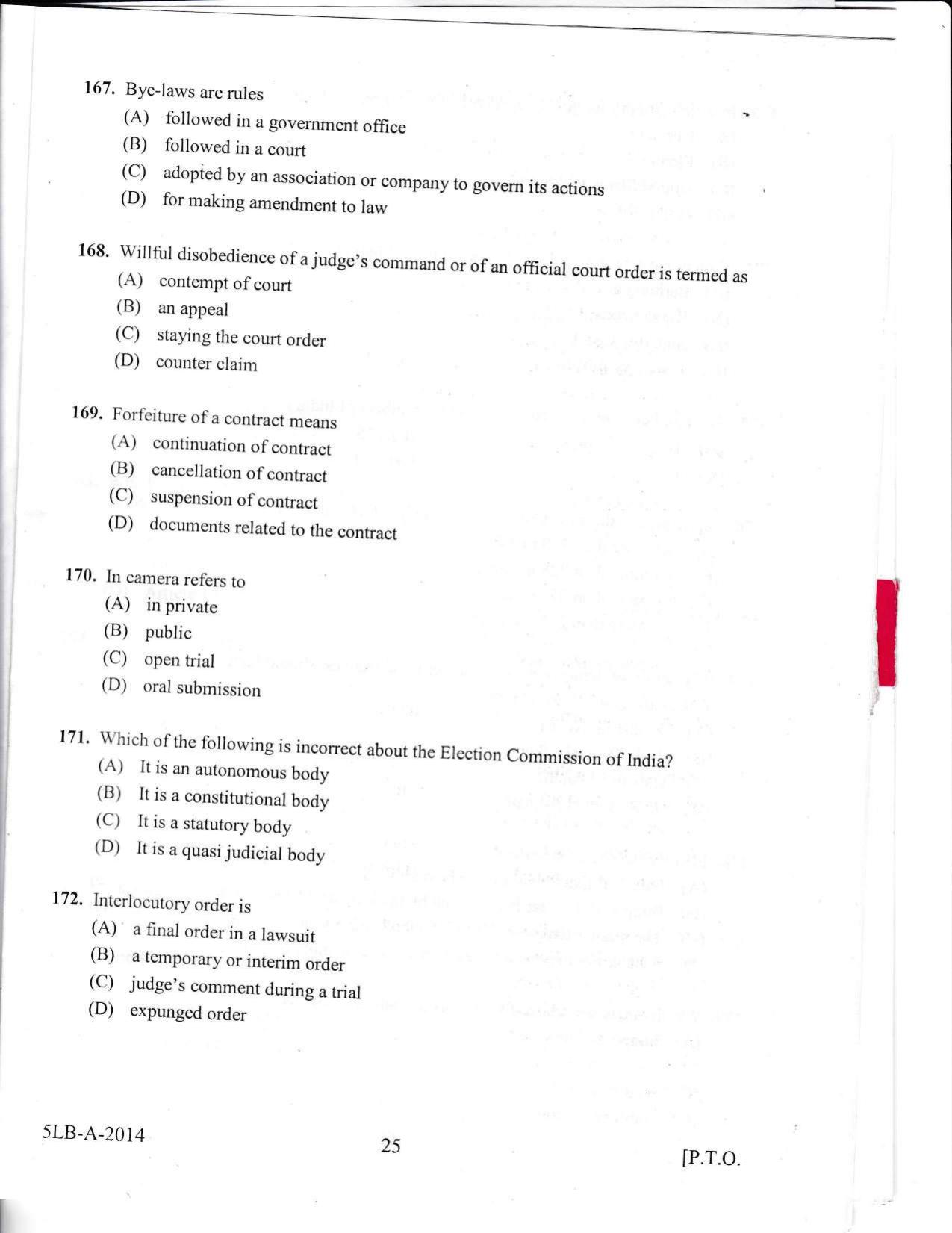 KLEE 5 Year LLB Exam 2014 Question Paper - Page 25