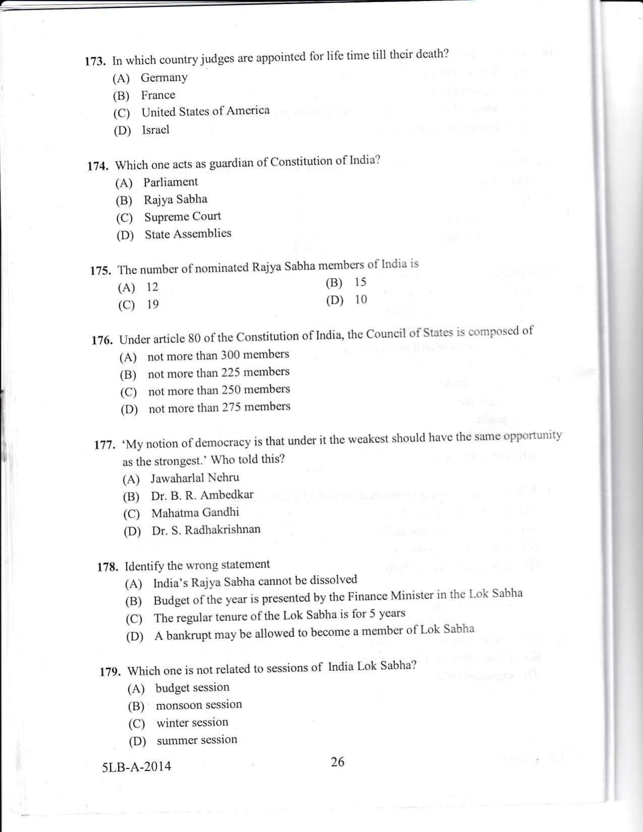 KLEE 5 Year LLB Exam 2014 Question Paper - Page 26