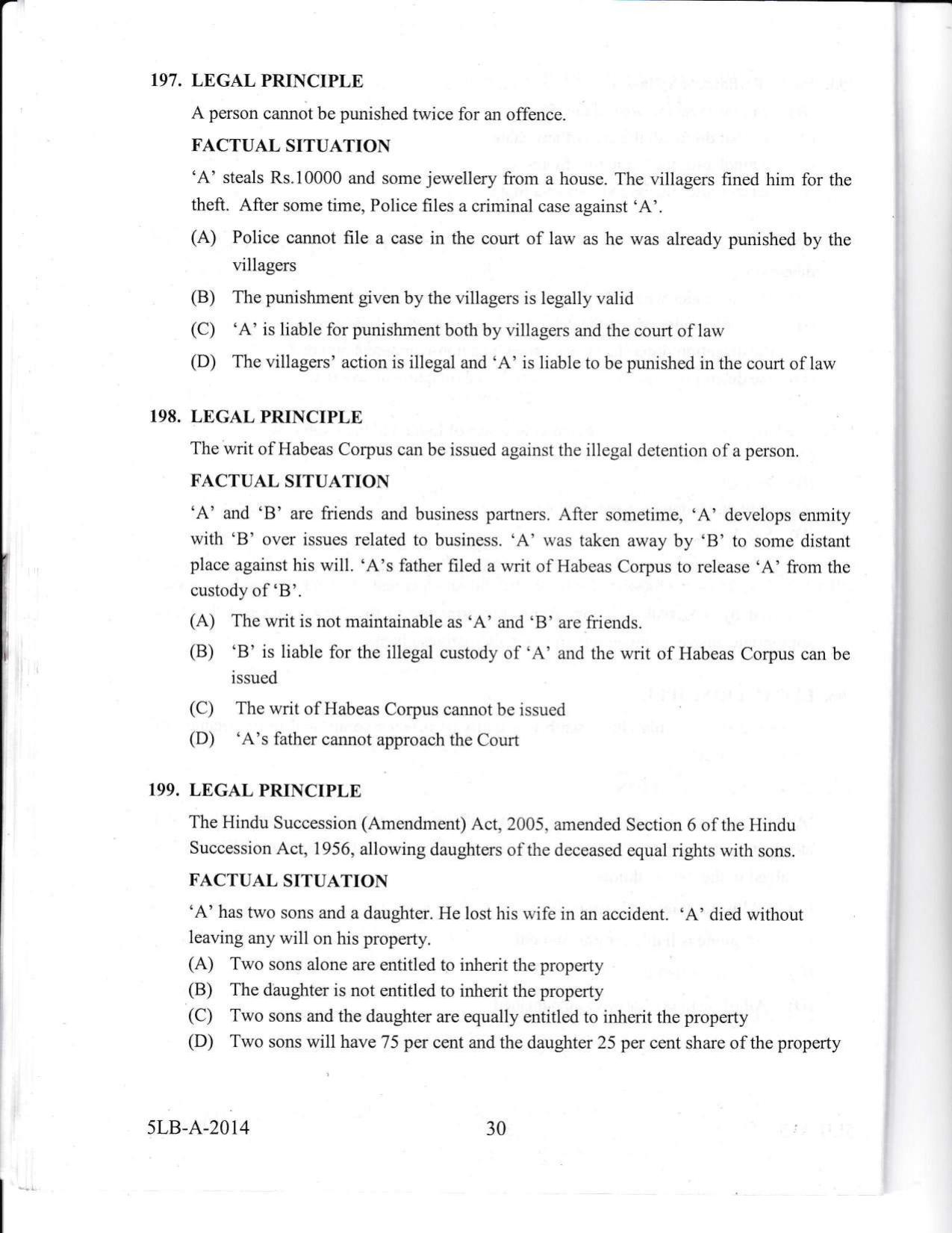 KLEE 5 Year LLB Exam 2014 Question Paper - Page 30