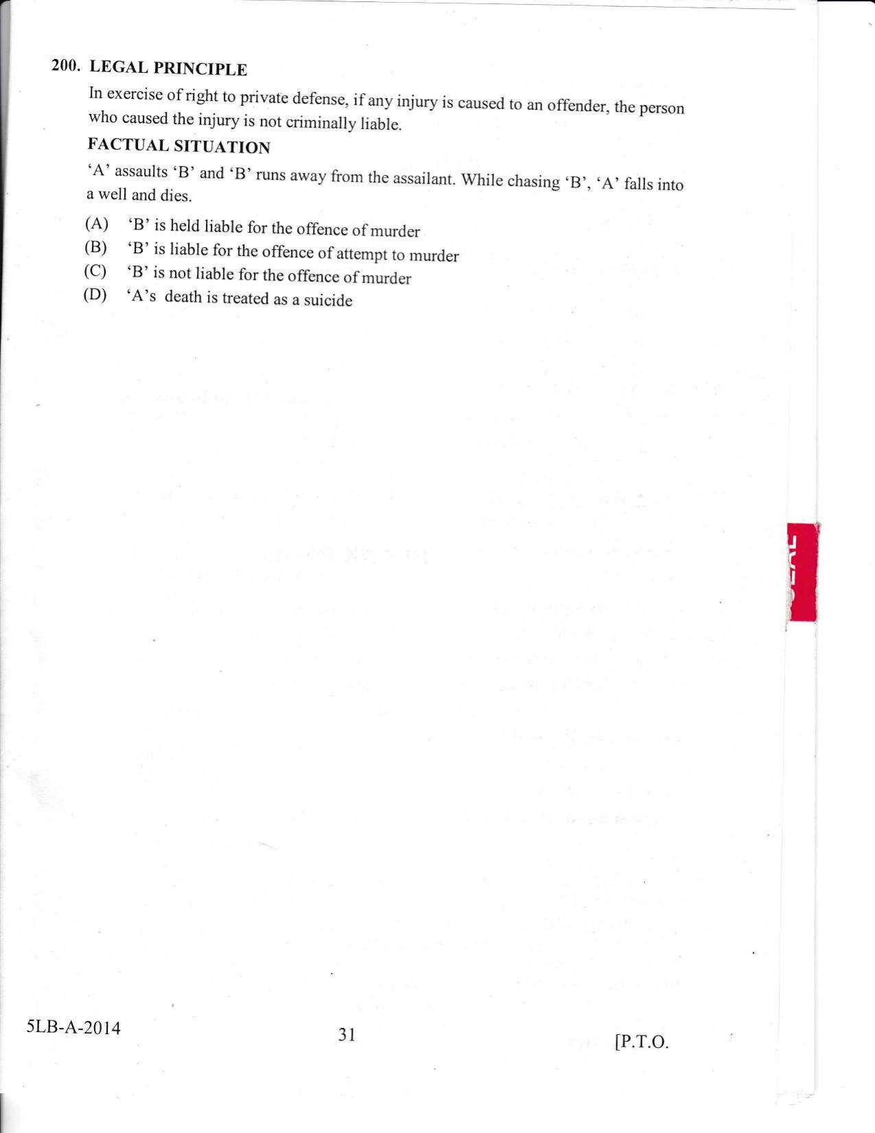 KLEE 5 Year LLB Exam 2014 Question Paper - Page 31