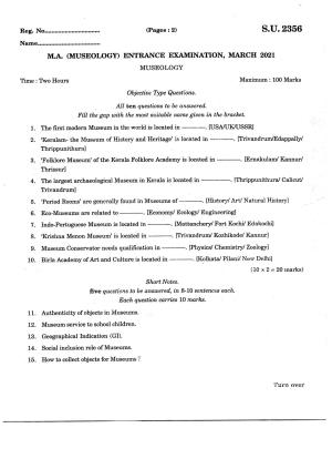 SSUS Entrance Exam Museology 2021 Question Paper