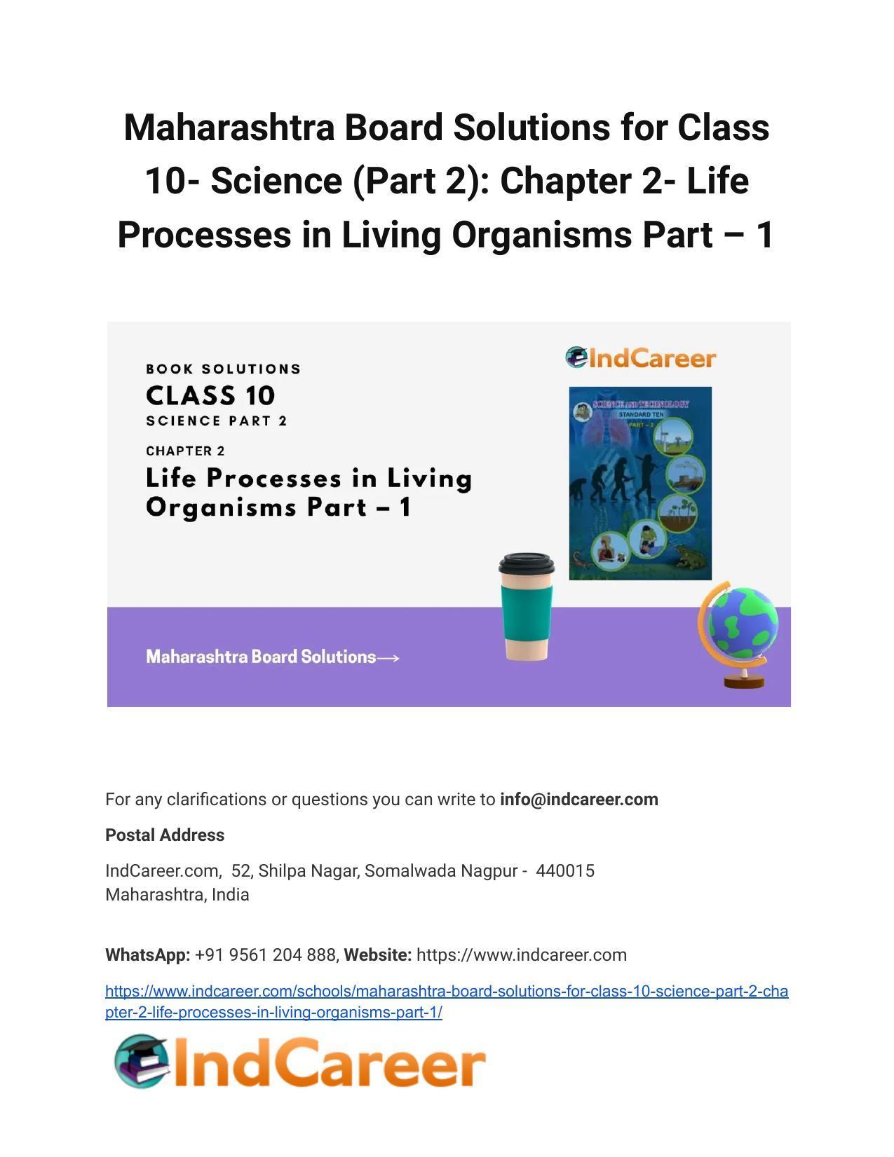 Maharashtra Board Solutions for Class 10- Science (Part 2): Chapter 2- Life Processes in Living Organisms Part – 1 - Page 1