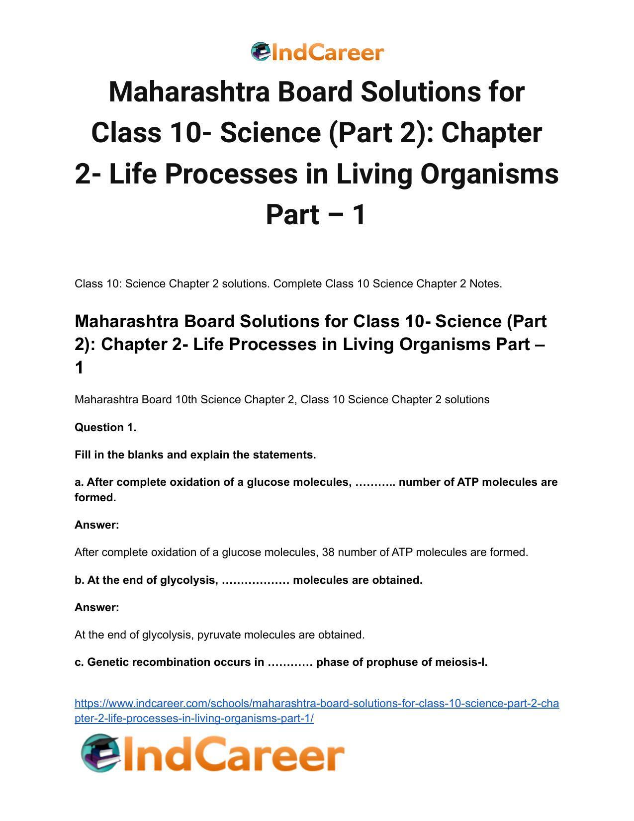 Maharashtra Board Solutions for Class 10- Science (Part 2): Chapter 2- Life Processes in Living Organisms Part – 1 - Page 2