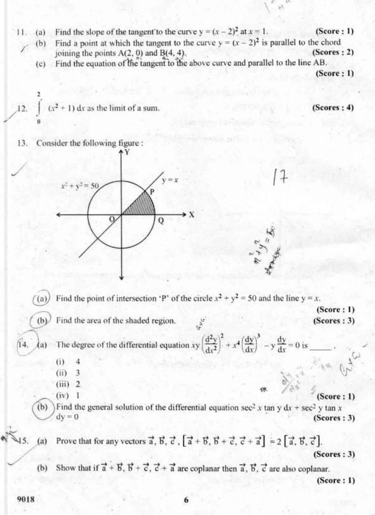 Kerala Plus Two 2018 Maths (Science) Question Paper               - Page 6