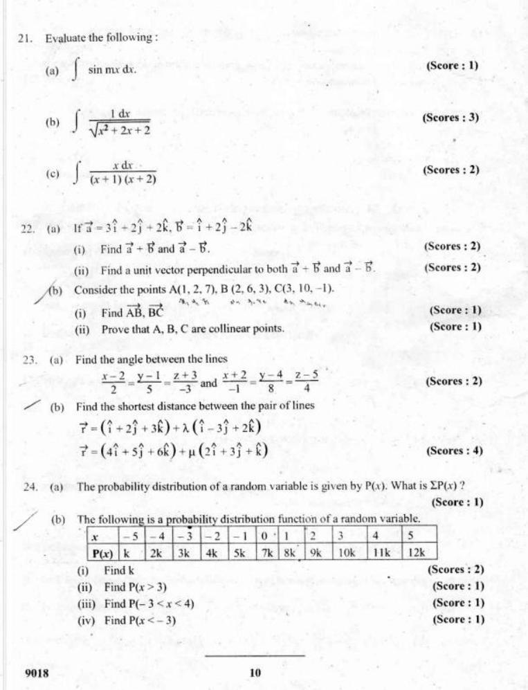 Kerala Plus Two 2018 Maths (Science) Question Paper               - Page 10
