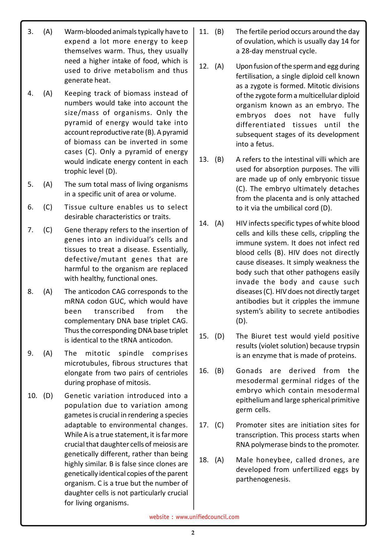NSTSE 2023 Class 12 PCB Answer Key (Paper Code 489) - Page 2