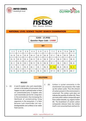 NSTSE 2023 Class 12 PCB Answer Key (Paper Code 489)