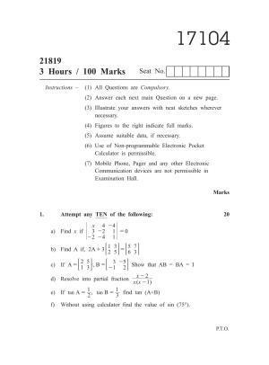 MSBTE Summer Question Paper 2019 - Basic Mathematics