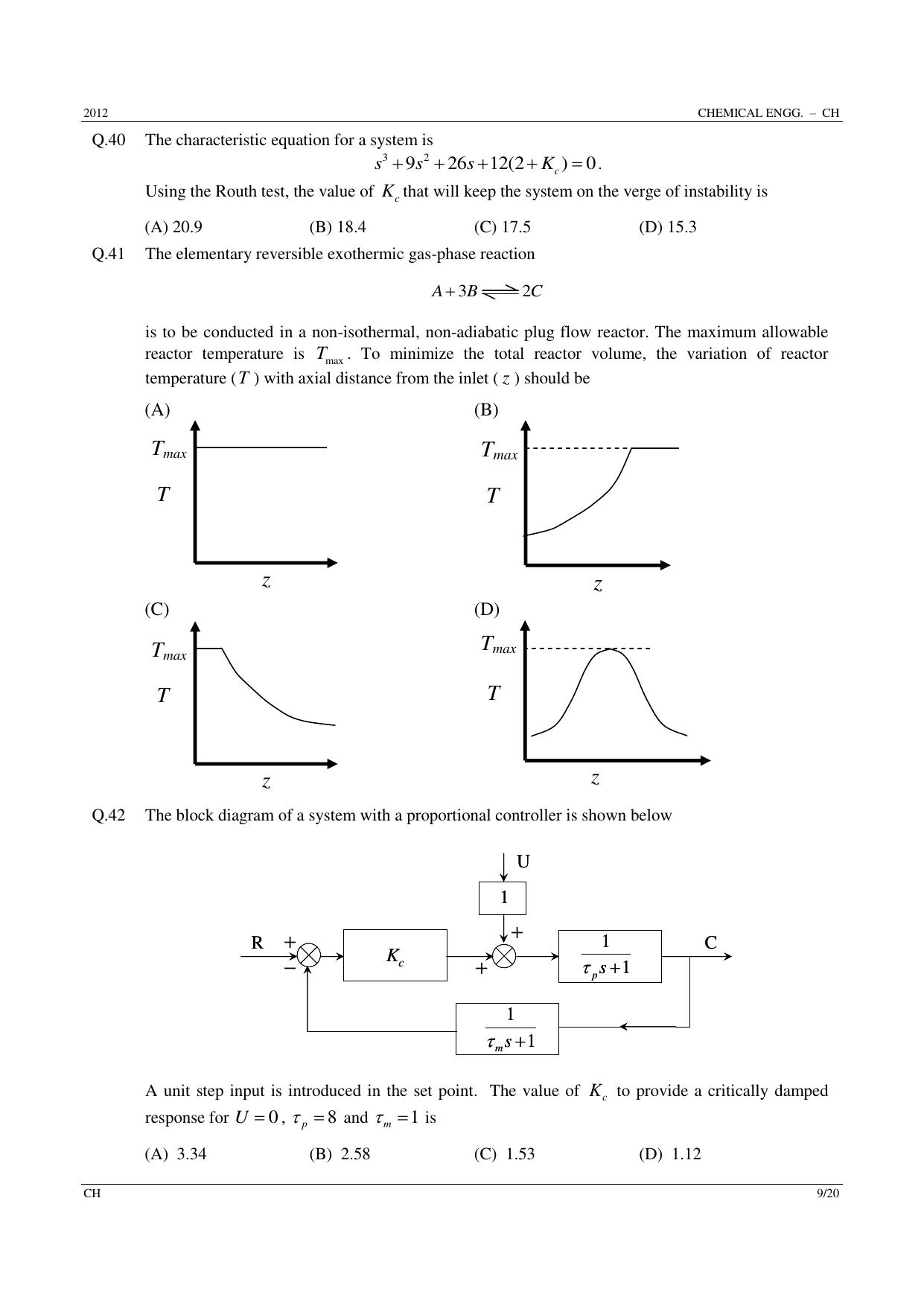 GATE 2012 Chemical Engineering (CH) Question Paper with Answer Key - Page 9
