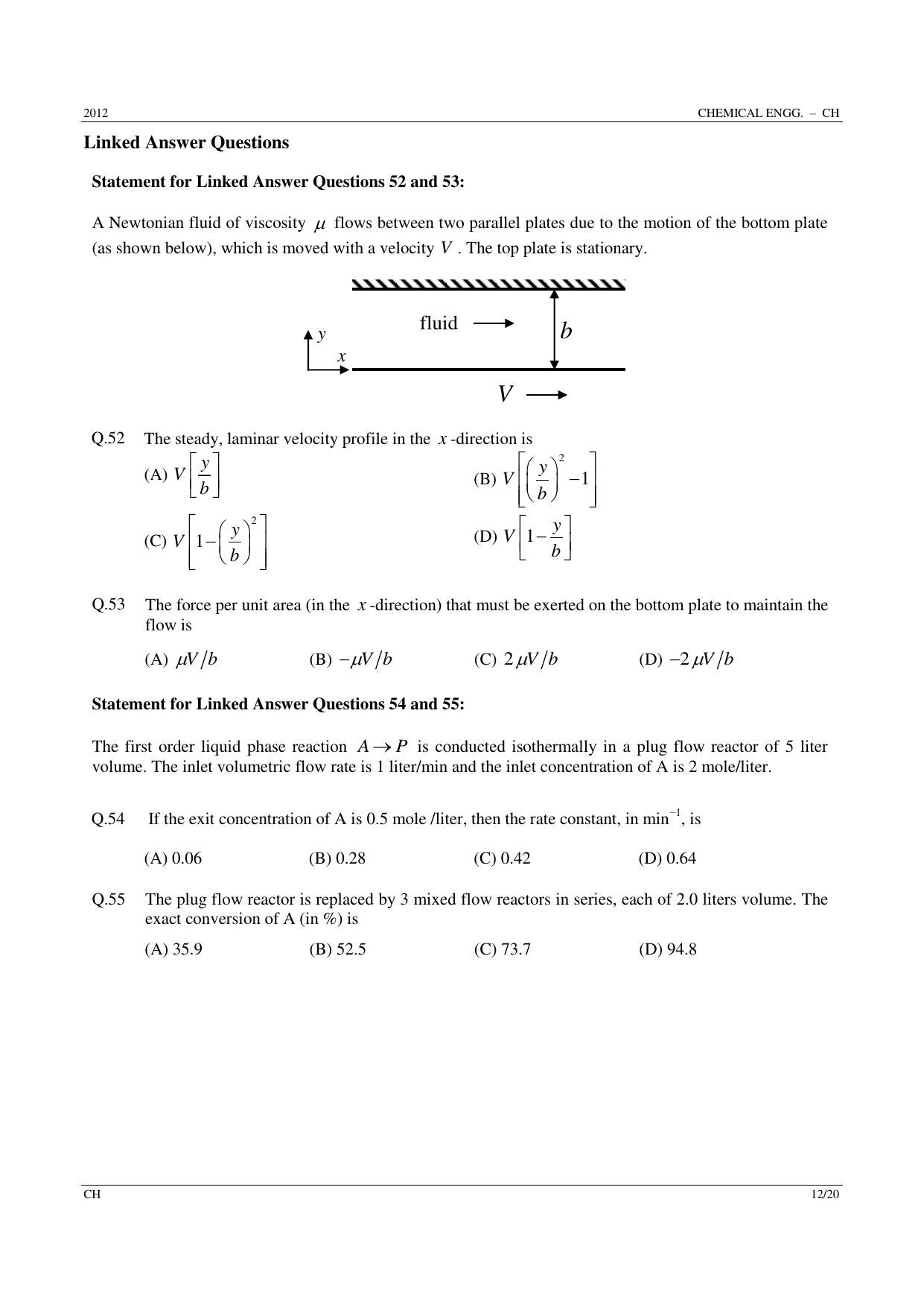 GATE 2012 Chemical Engineering (CH) Question Paper with Answer Key - Page 12