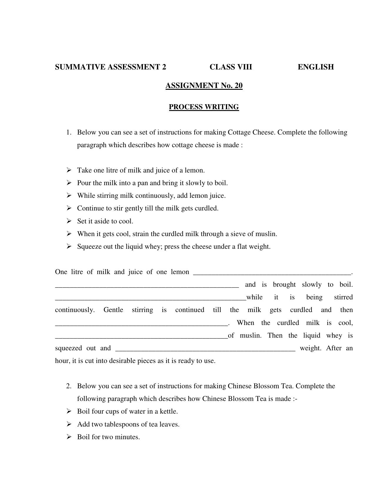 CBSE Worksheets for Class 8 English Assignment 64 - Page 1