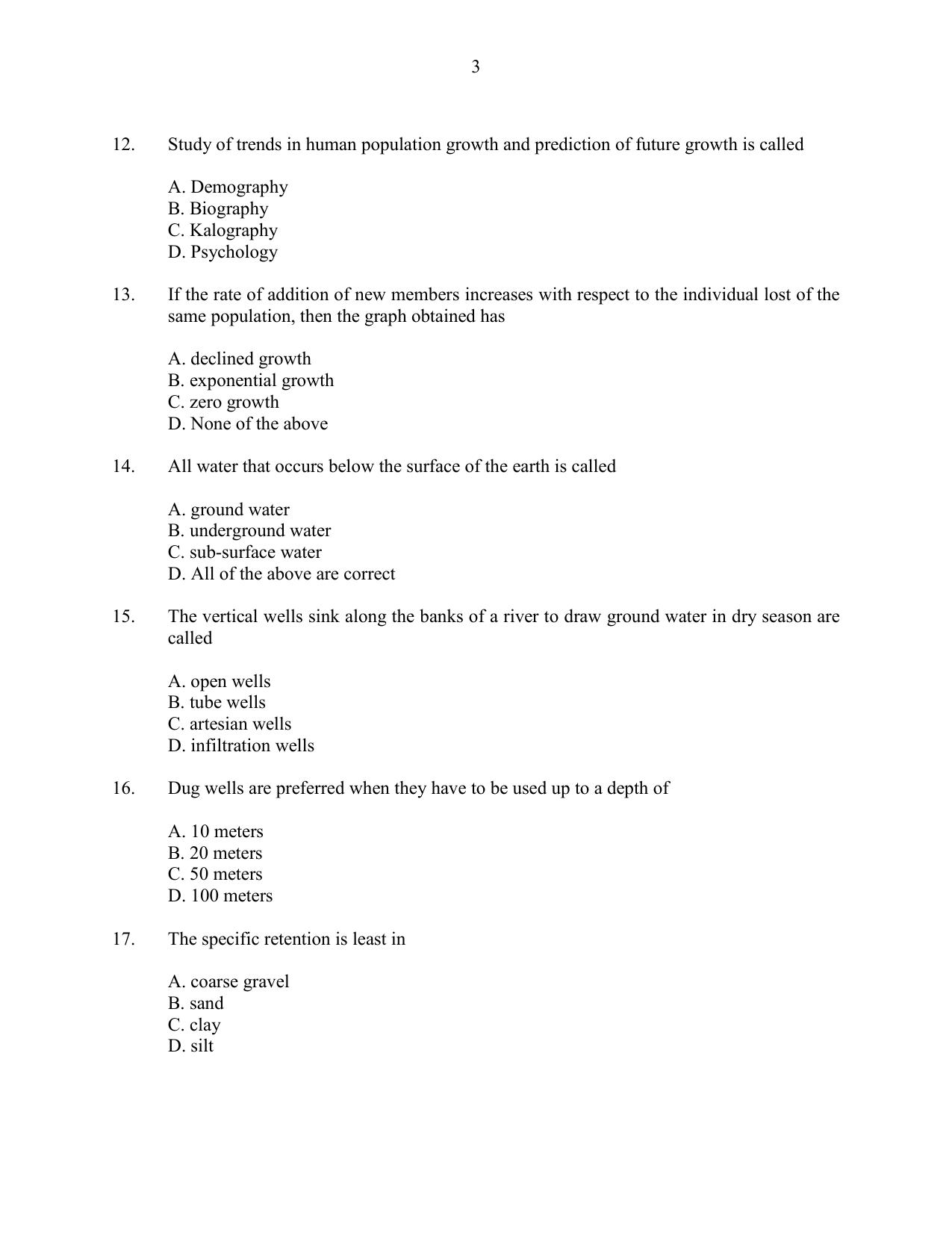 CUSAT CAT 2016 Engineering Sc. Question Paper - Page 3