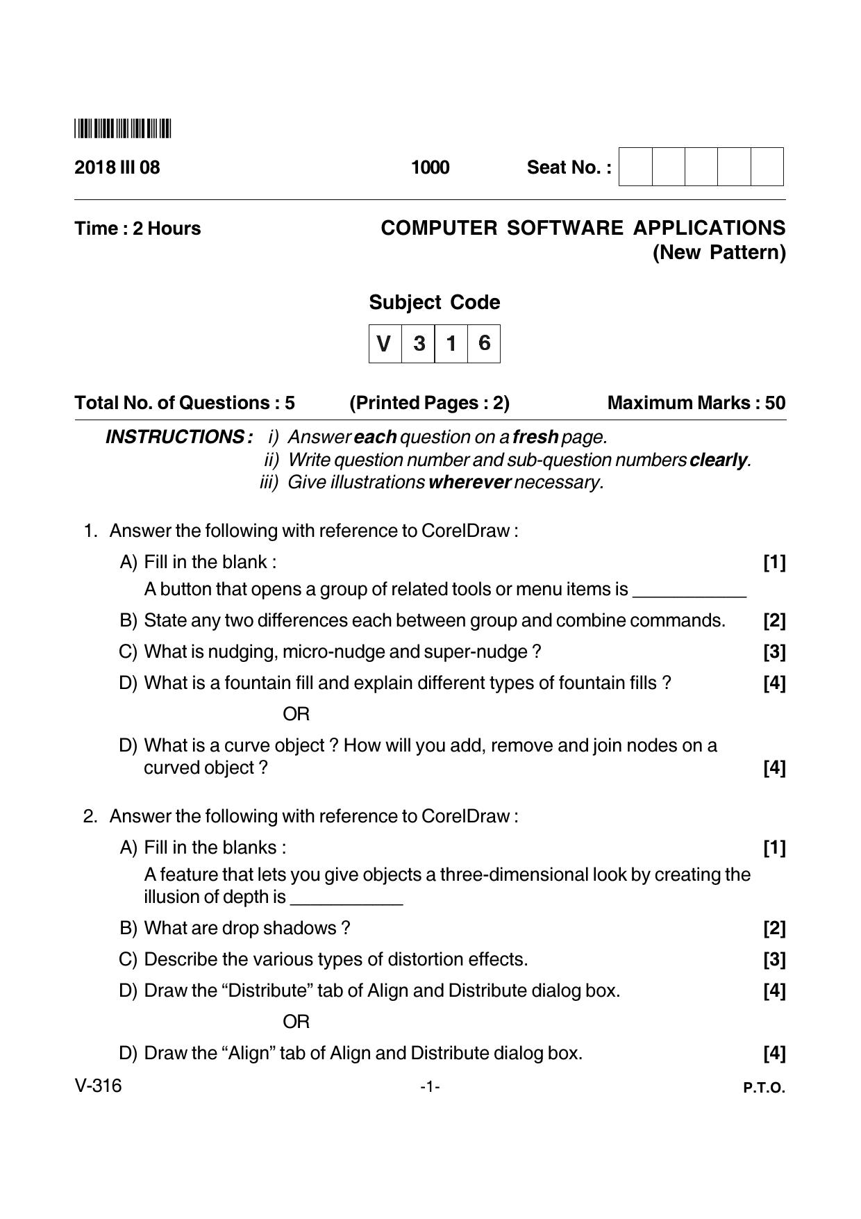 Goa Board Class 12 Computer Software Application  Voc 316 New Pattern (March 2018) Question Paper - Page 1