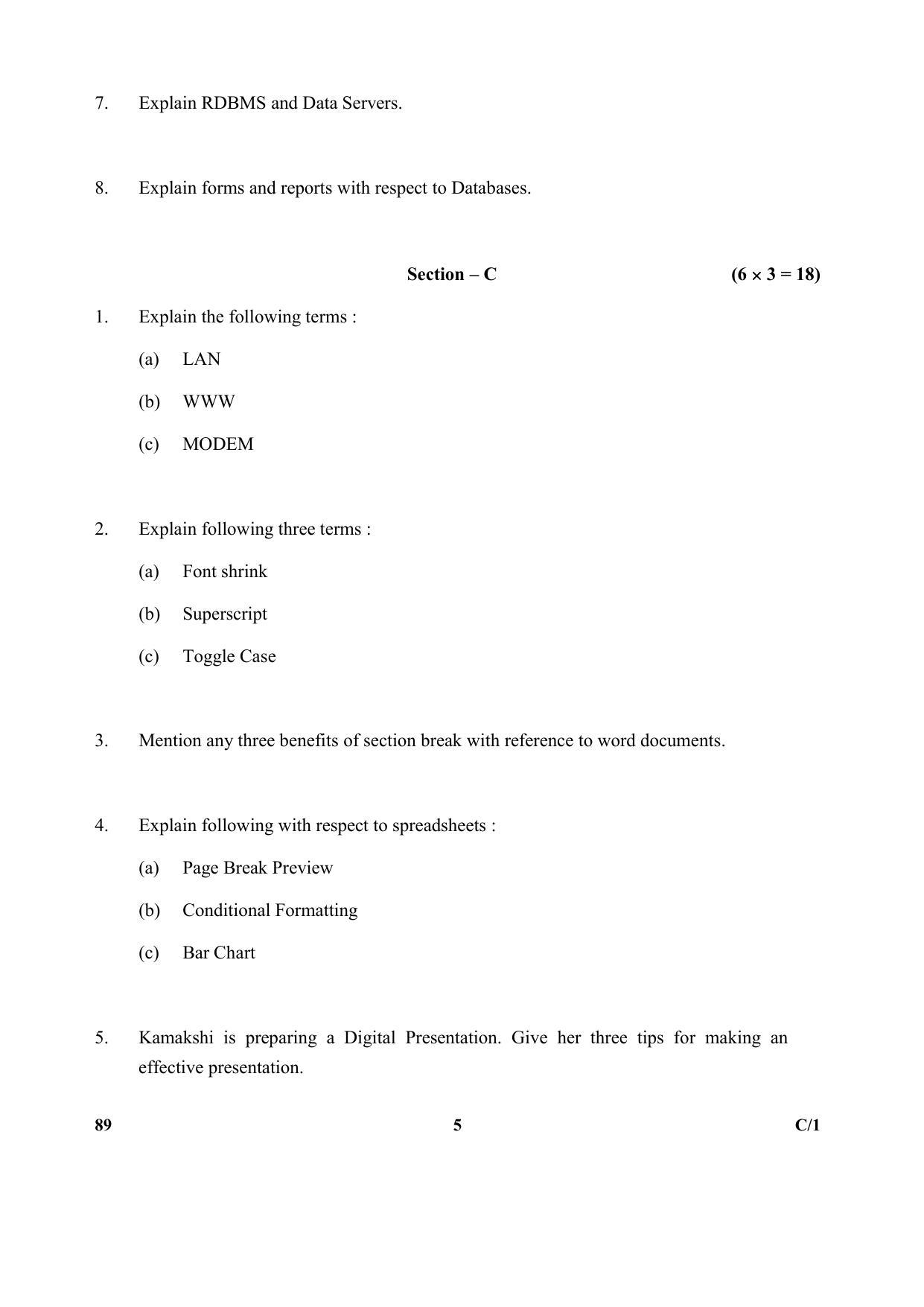 CBSE Class 10 89 (Information Technology) 2018 Compartment Question Paper - Page 5