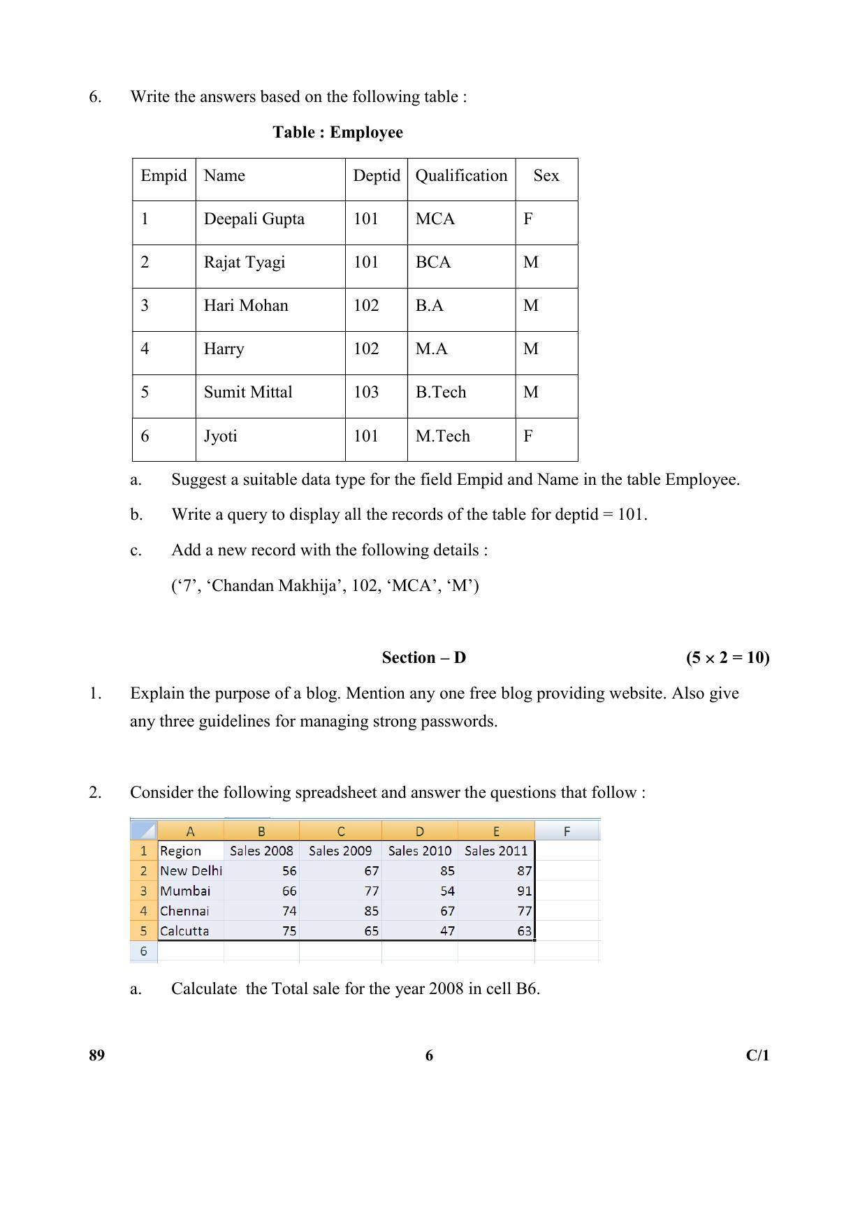 CBSE Class 10 89 (Information Technology) 2018 Compartment Question Paper - Page 6