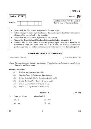 CBSE Class 10 89 (Information Technology) 2018 Compartment Question Paper