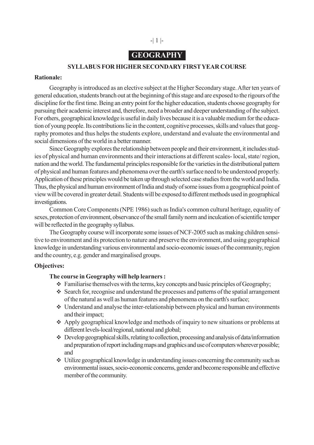 AHSEC 1st Year Geography Syllabus - Page 1