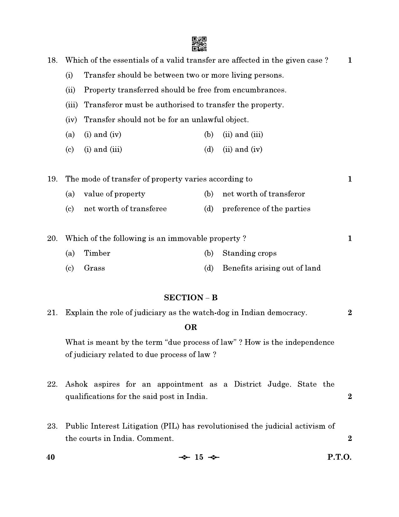 CBSE Class 12 40_Legal Studies 2023 Question Paper - Page 15