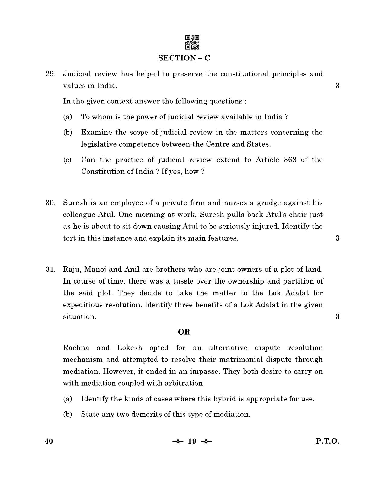 CBSE Class 12 40_Legal Studies 2023 Question Paper - Page 19