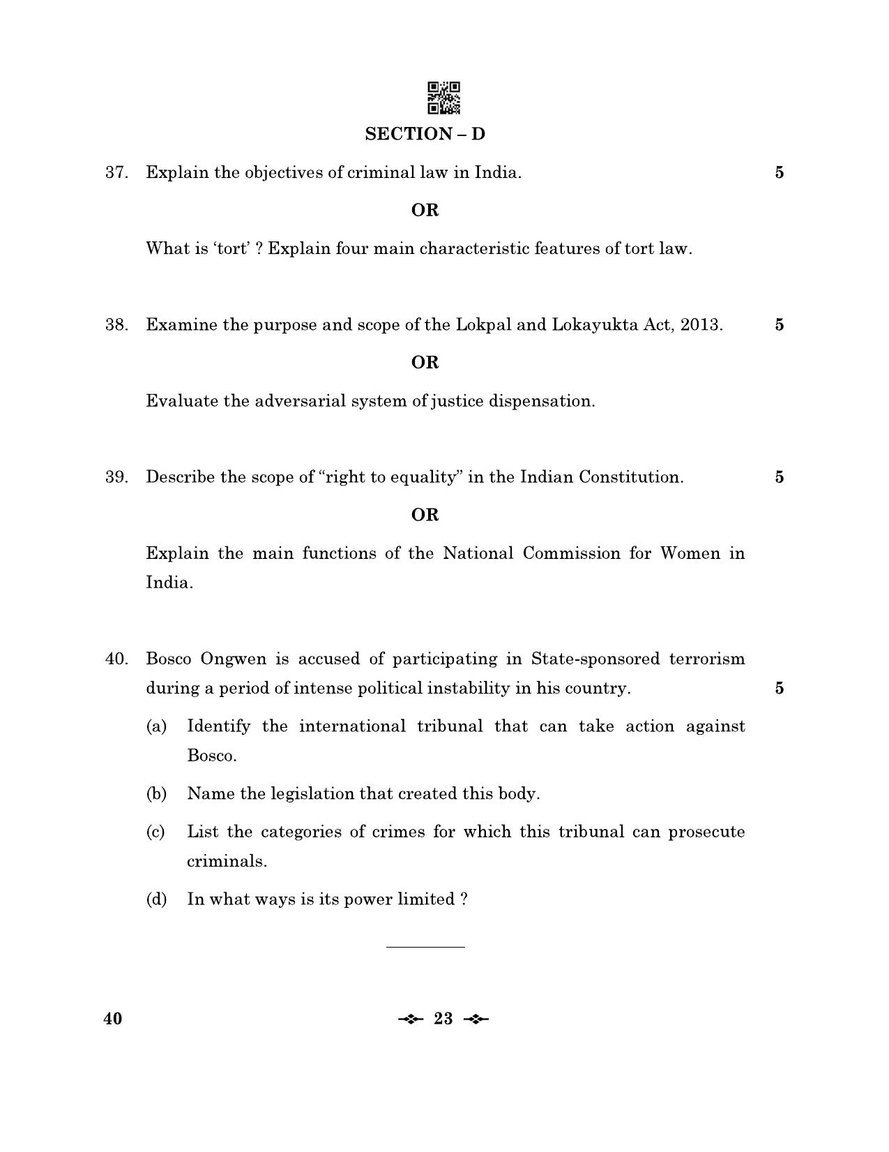 CBSE Class 12 40_Legal Studies 2023 Question Paper - Page 23