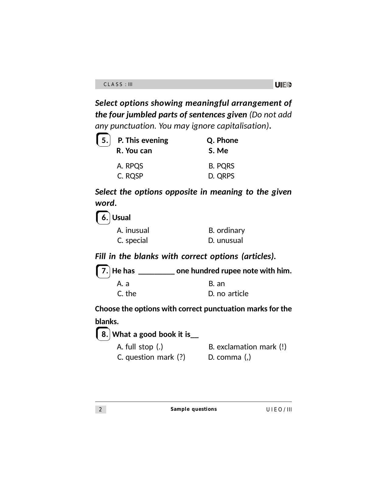 UIEO Sample Paper for Class 3 - Page 2