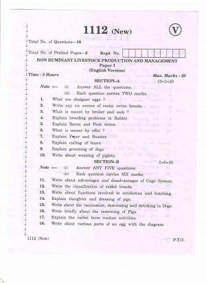 AP Inter 2nd Year Vocational Question Paper March - 2020 - Non Ruminant Live Stocks Production Management-I