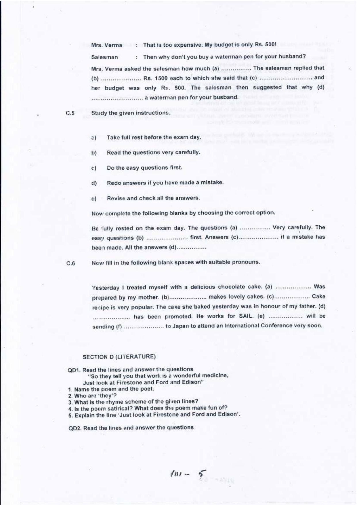 Class VIII English revision worksheet 2013 Assignment - Page 5