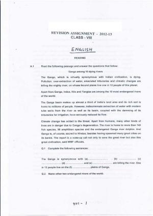 Class VIII English revision worksheet 2013 Assignment