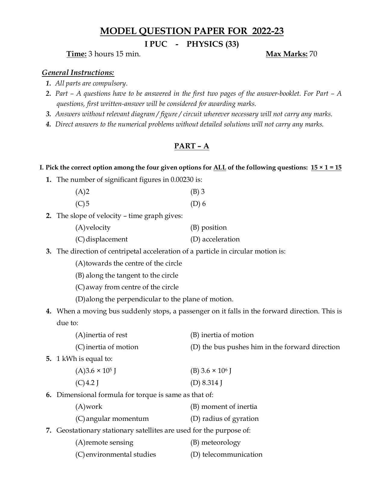 Karnataka 1st PUC PHYSICS Model Question Paper - Page 4