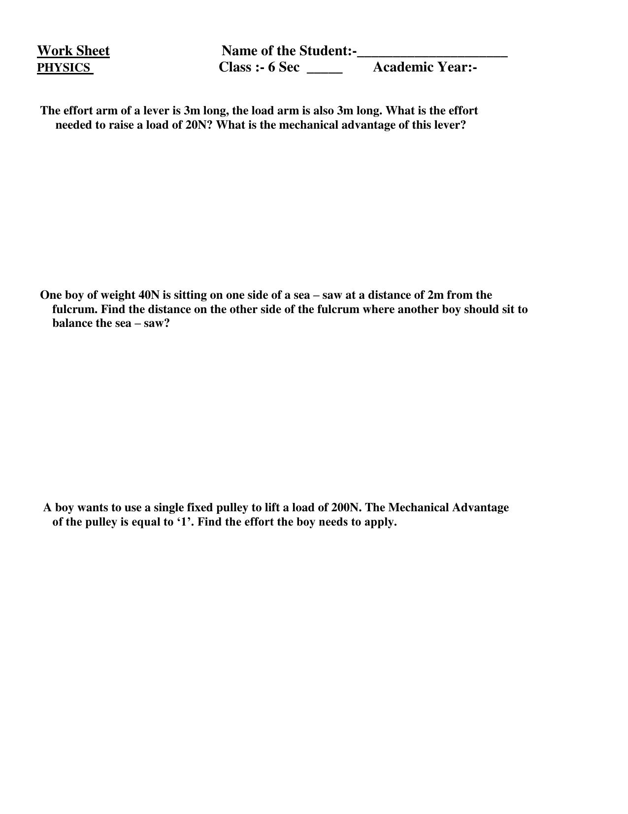 CBSE Worksheets for Class 6 Physics Assignment 2 - Page 1