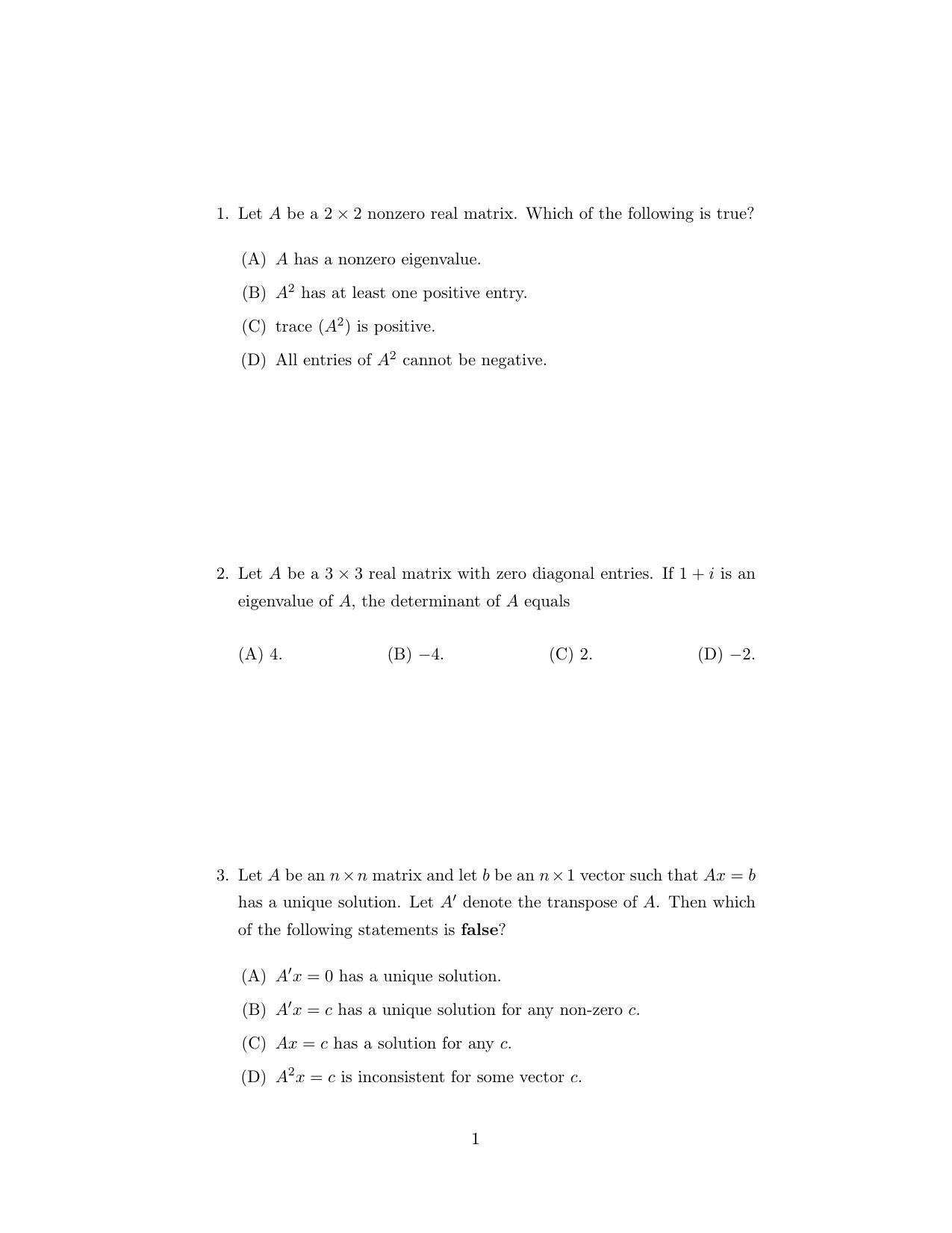 ISI Admission Test M.Stat.PSA 2018 Sample Paper - Page 1