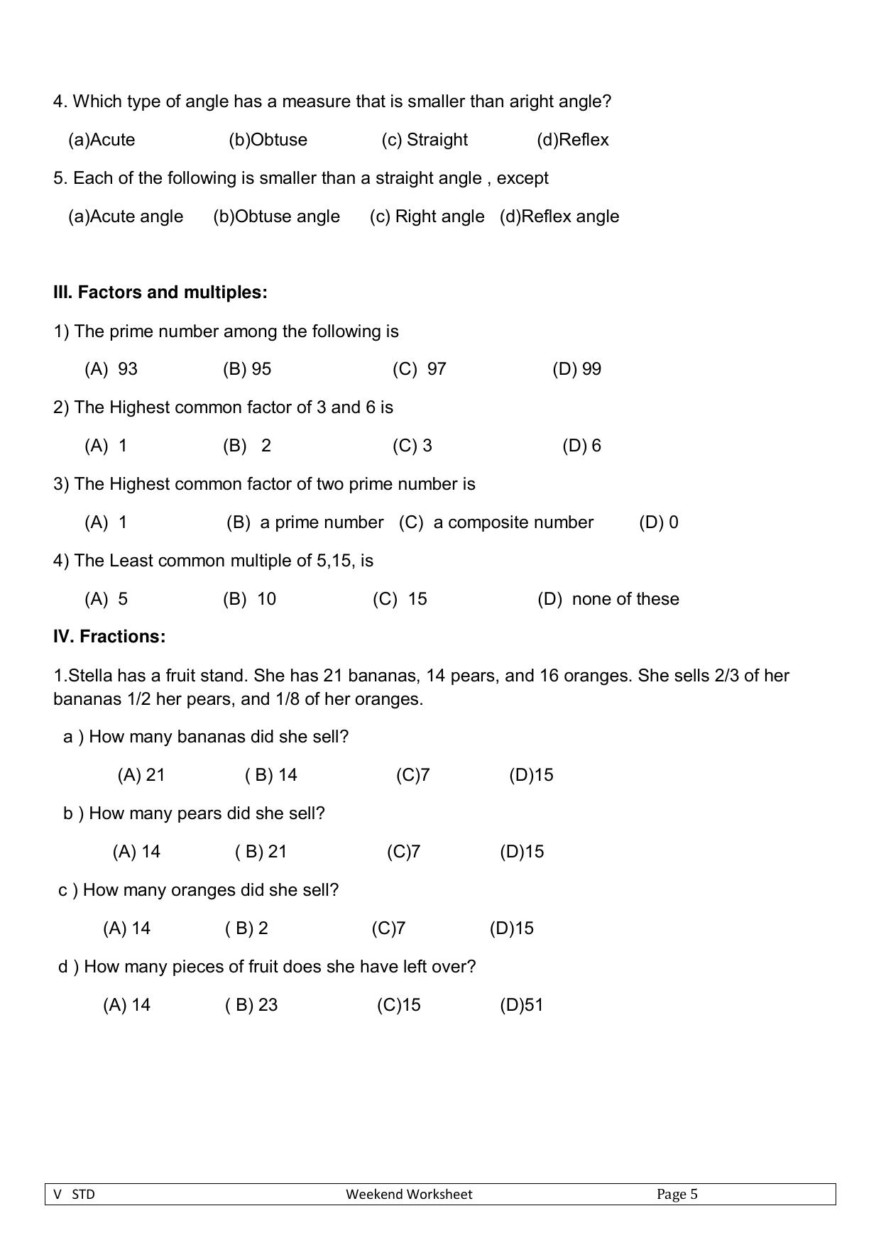 Worksheet for Class 5 Maths Assignment 10 - Page 2