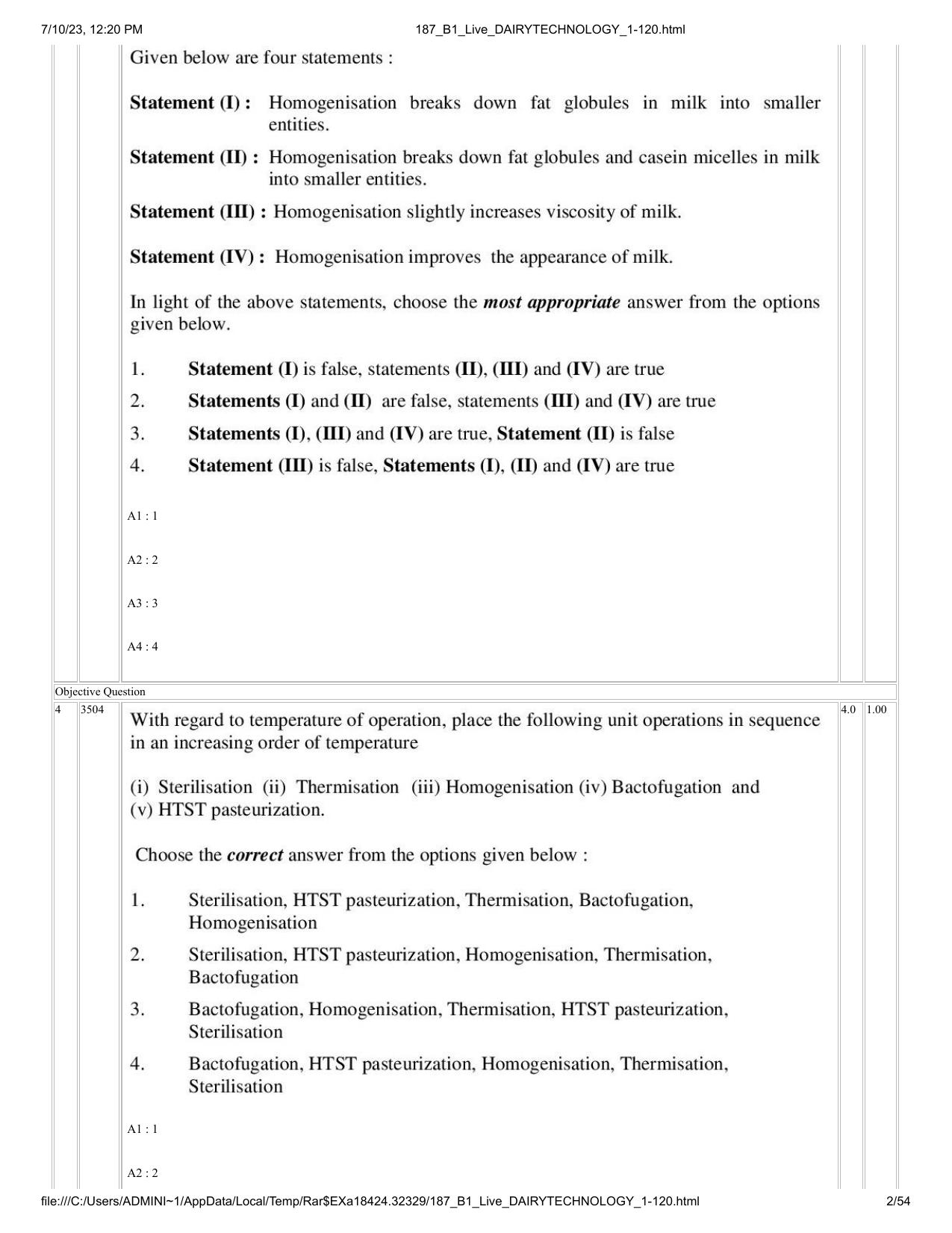 ICAR AIEEA PG 2023 DAIRY TECHNOLOGY Question Paper - Page 2