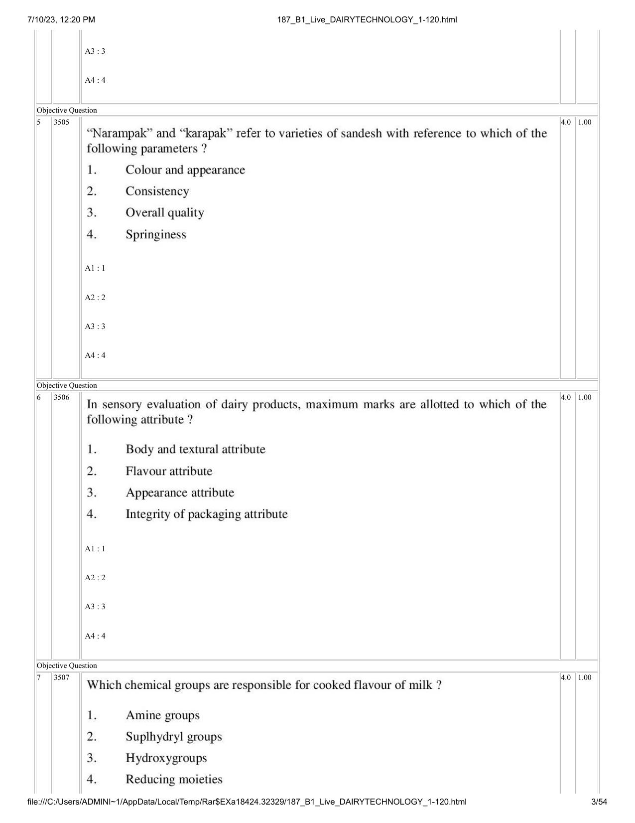 ICAR AIEEA PG 2023 DAIRY TECHNOLOGY Question Paper - Page 3