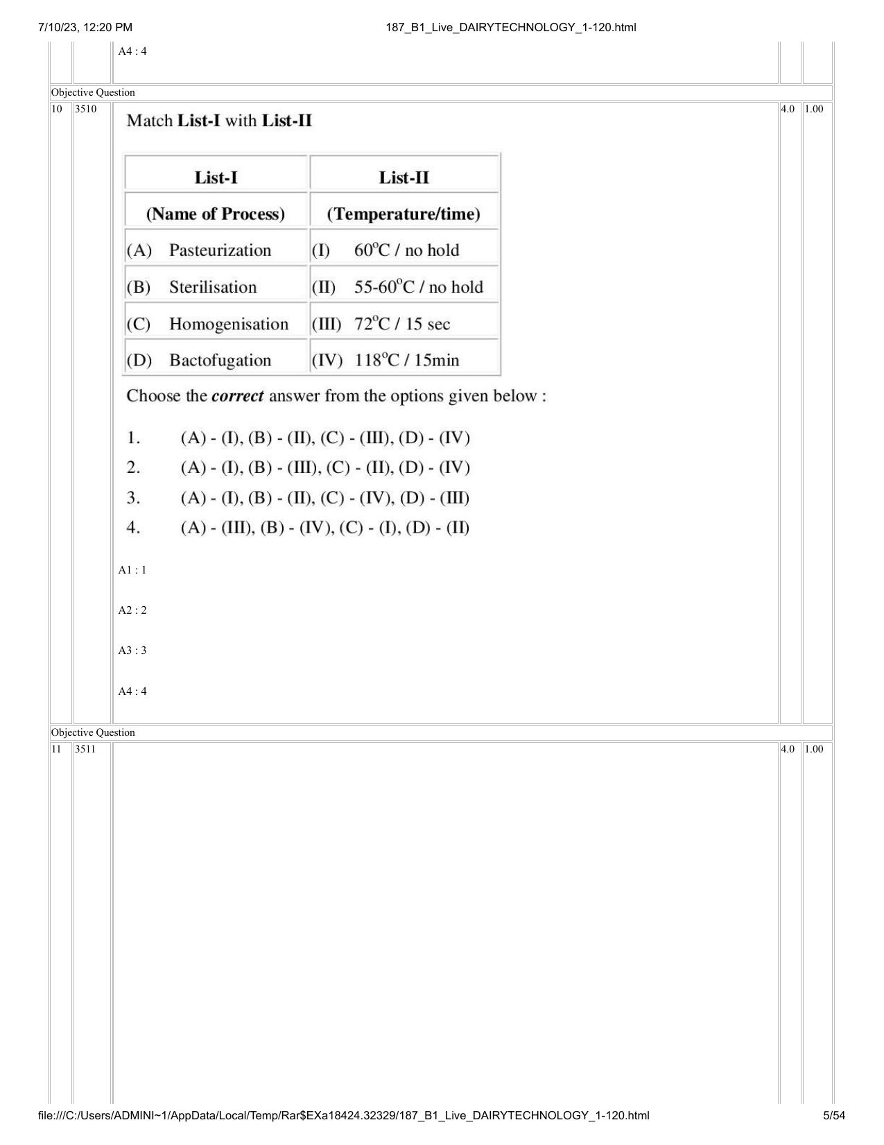 ICAR AIEEA PG 2023 DAIRY TECHNOLOGY Question Paper - Page 5