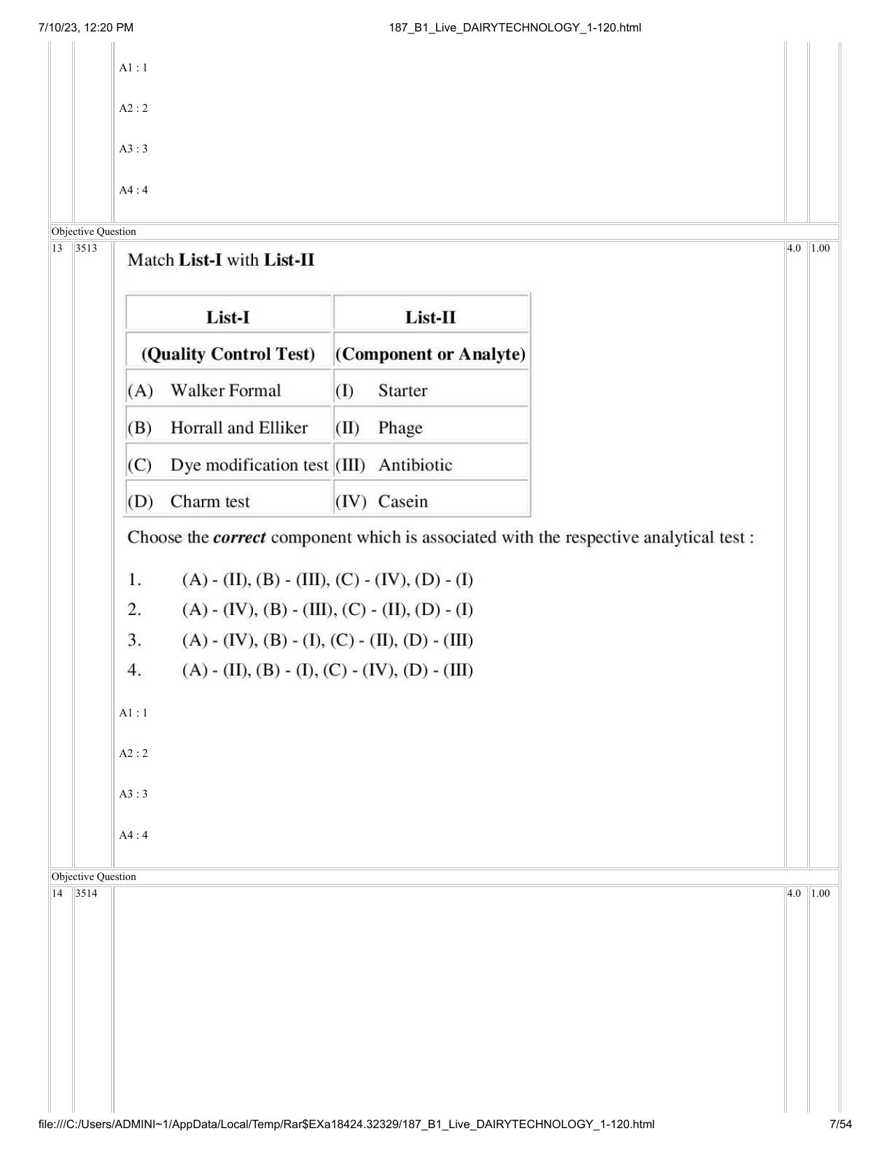 ICAR AIEEA PG 2023 DAIRY TECHNOLOGY Question Paper - Page 7