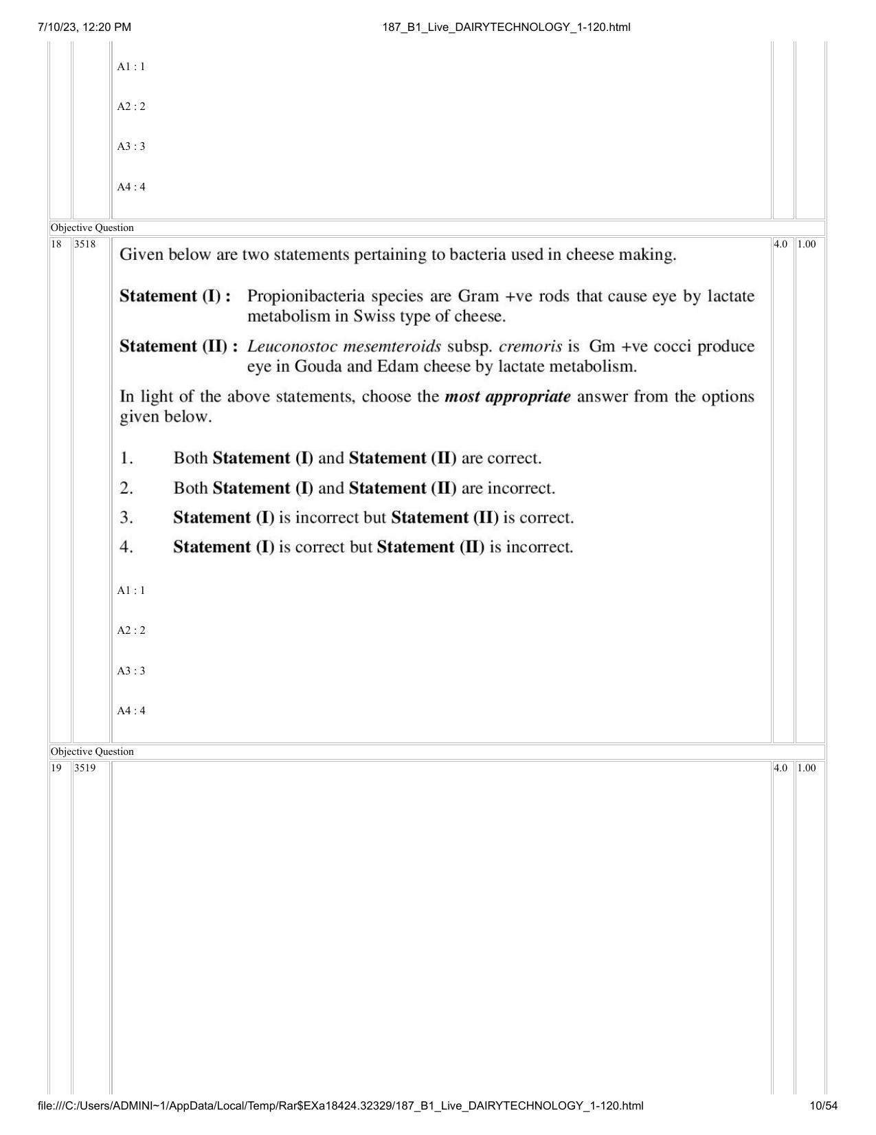 ICAR AIEEA PG 2023 DAIRY TECHNOLOGY Question Paper - Page 10